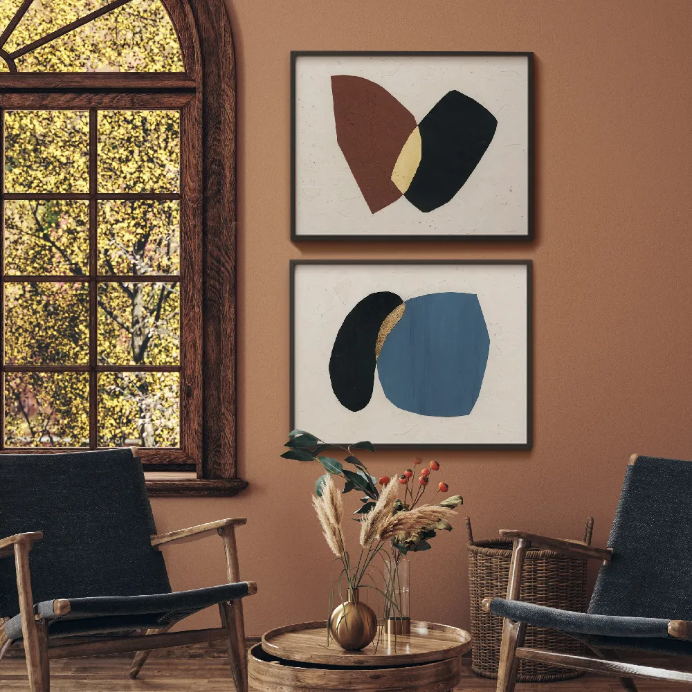 Set of wall art painting,Organic Overlay