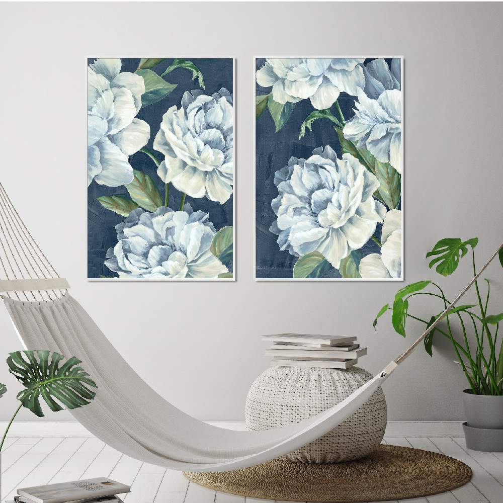 Set of wall art painting,Blue Floral Composition
