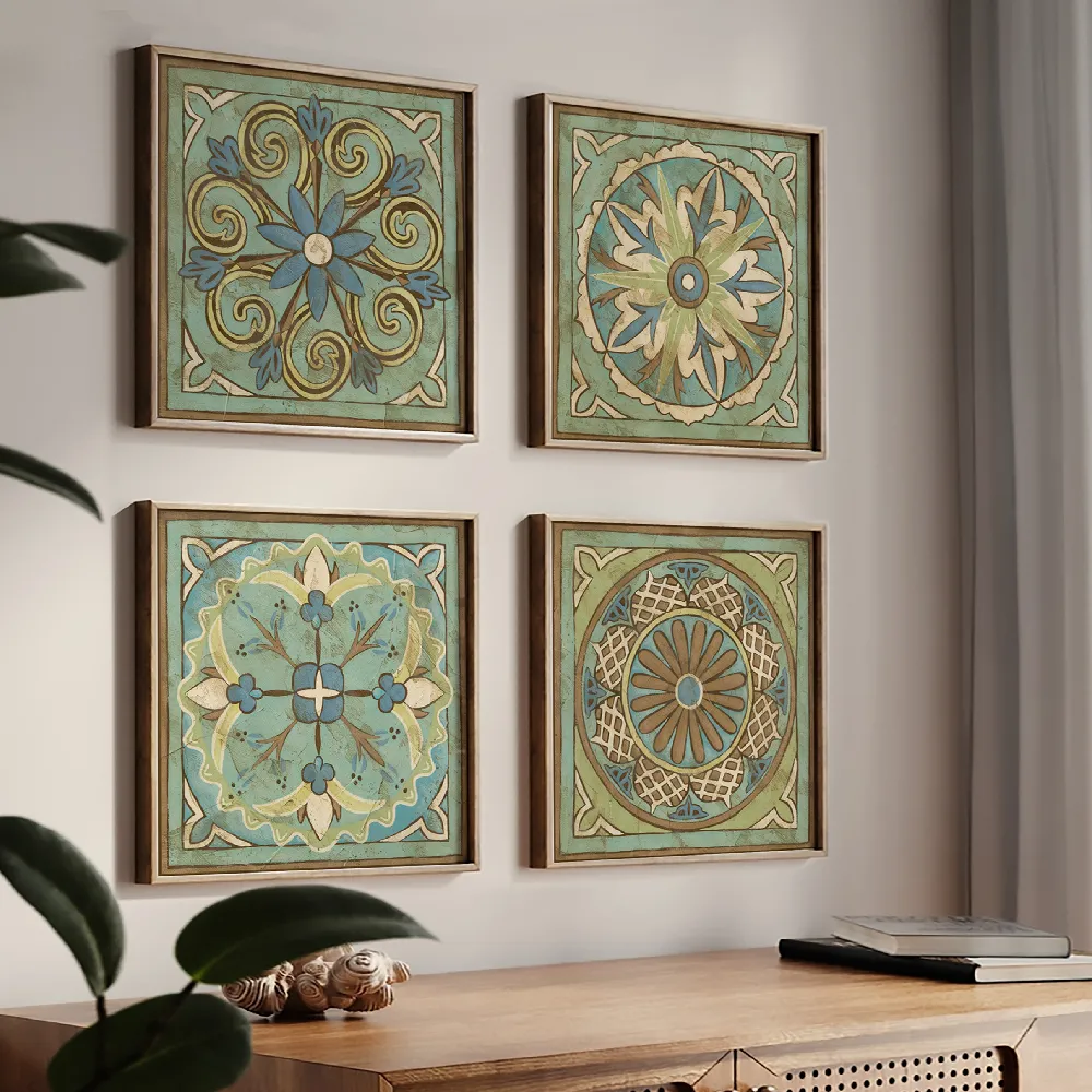 Set of wall art painting,Ornamental Tile 