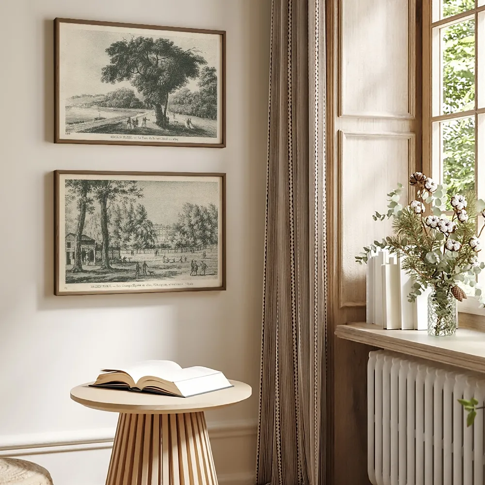 Set of wall art painting,Vintage Paris Postcard