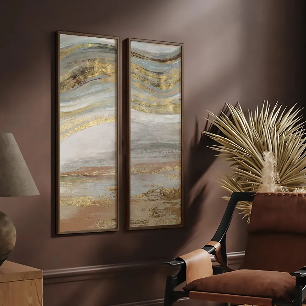 Set of wall art painting,Gold Swirl