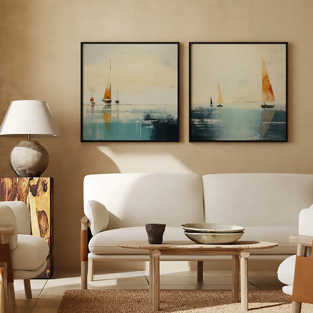 Set of wall art painting,Minimalist Maritime