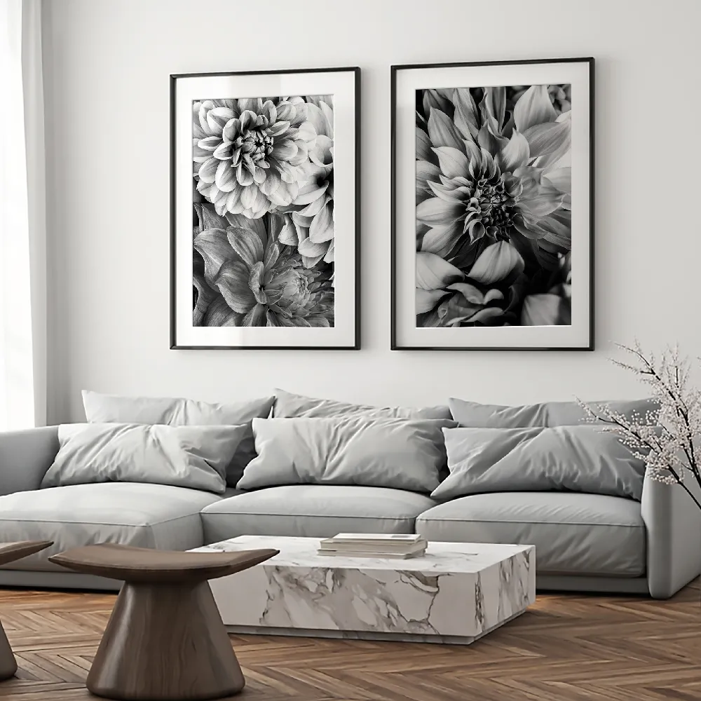 Set of wall art painting,Black and white floral