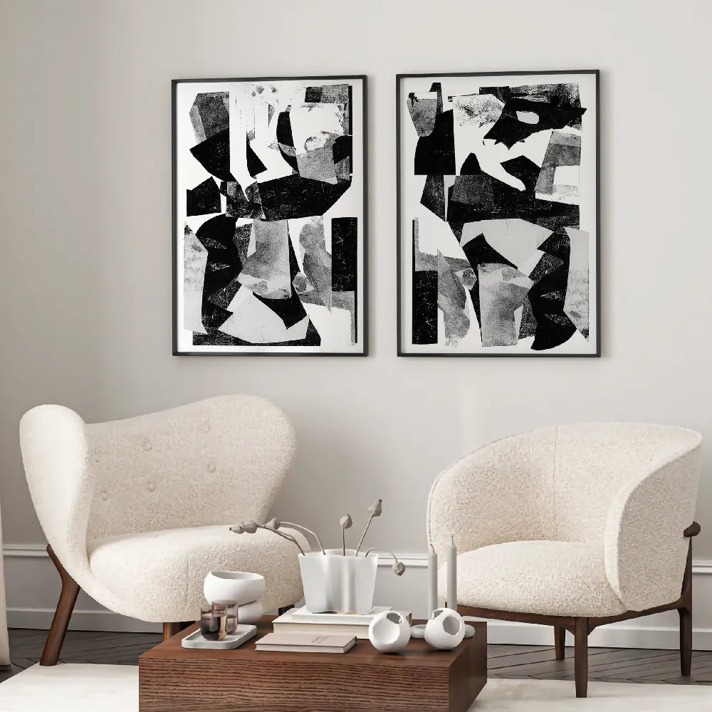 Set of wall art painting,Jagged Black 