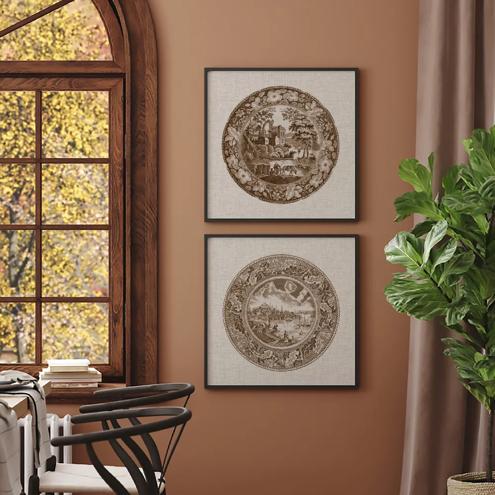 Set of wall art painting,Sepia Transferware