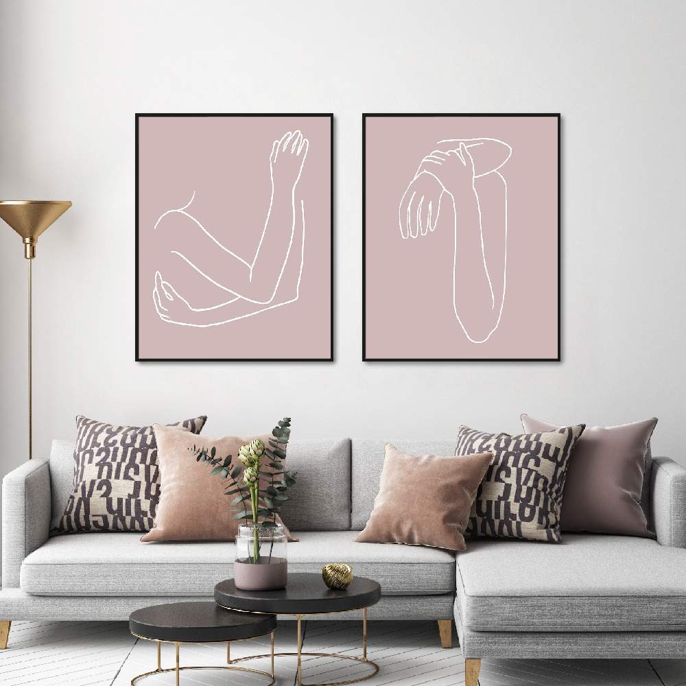 Set of wall art painting,Linear Embrace 