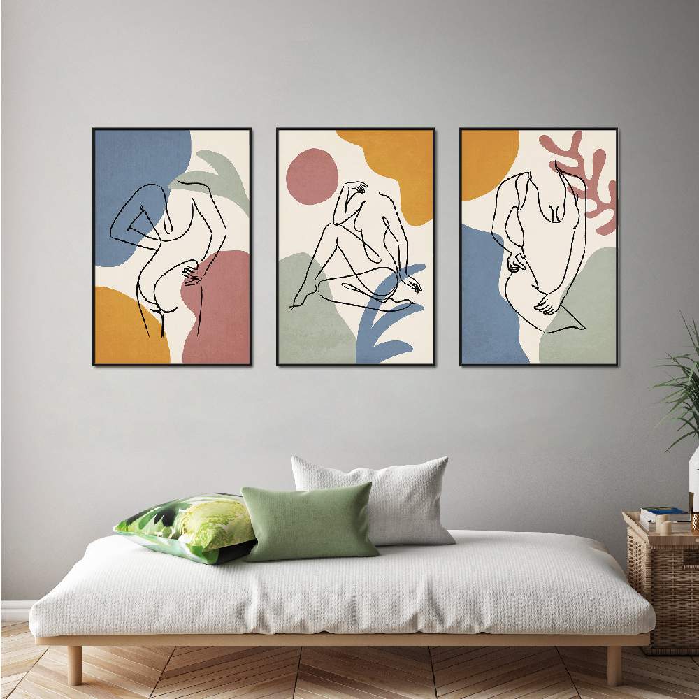 Set of wall art painting,Tropical Lines