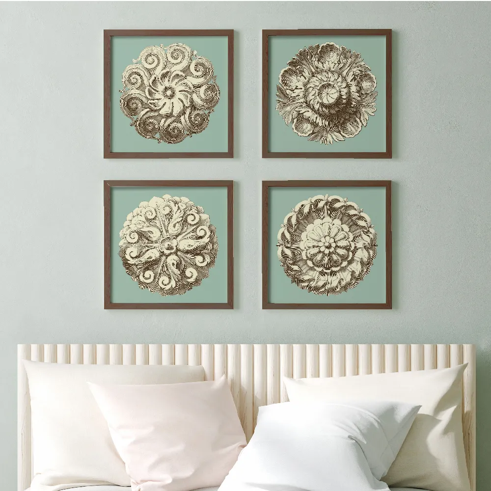 Set of wall art painting,Celadon and Mocha Rosette 