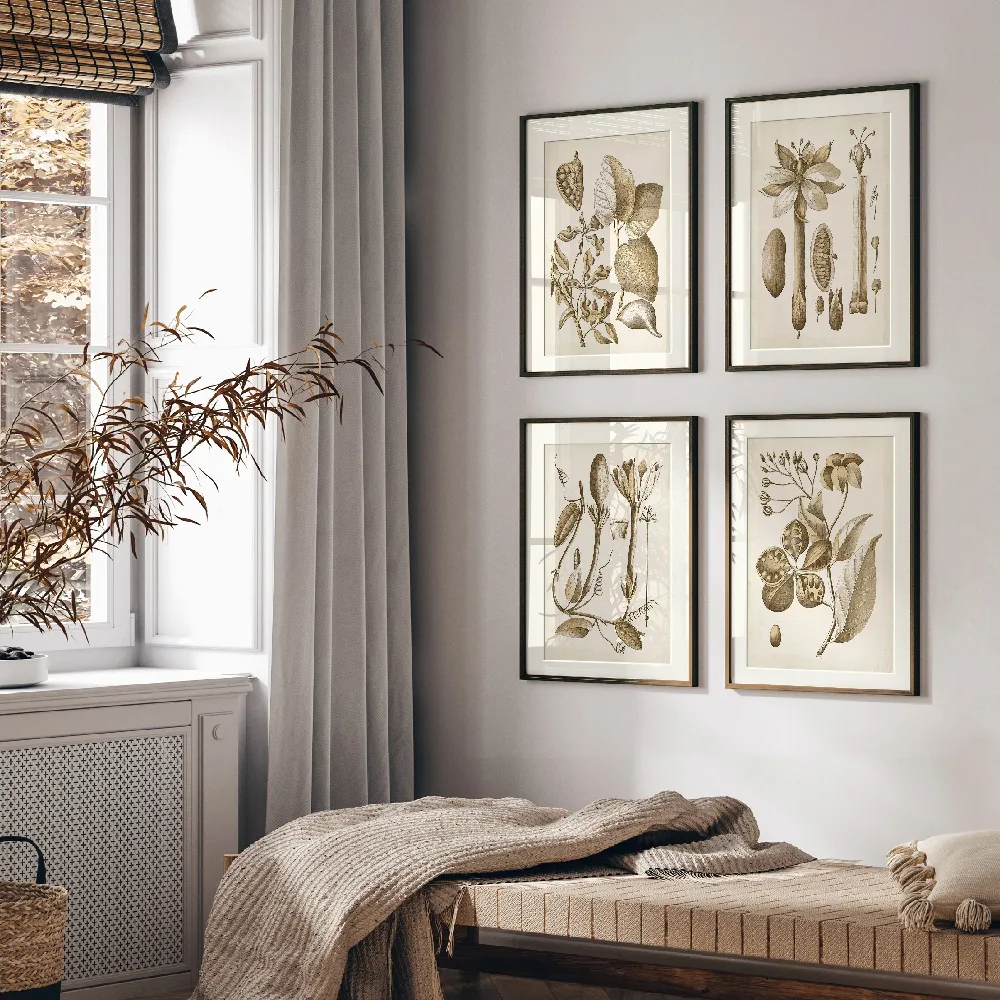 Set of wall art painting,Ochre Botanical IV