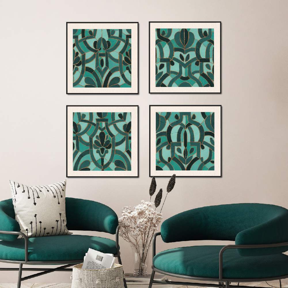 Set of wall art painting,Turquoise Mosaic 