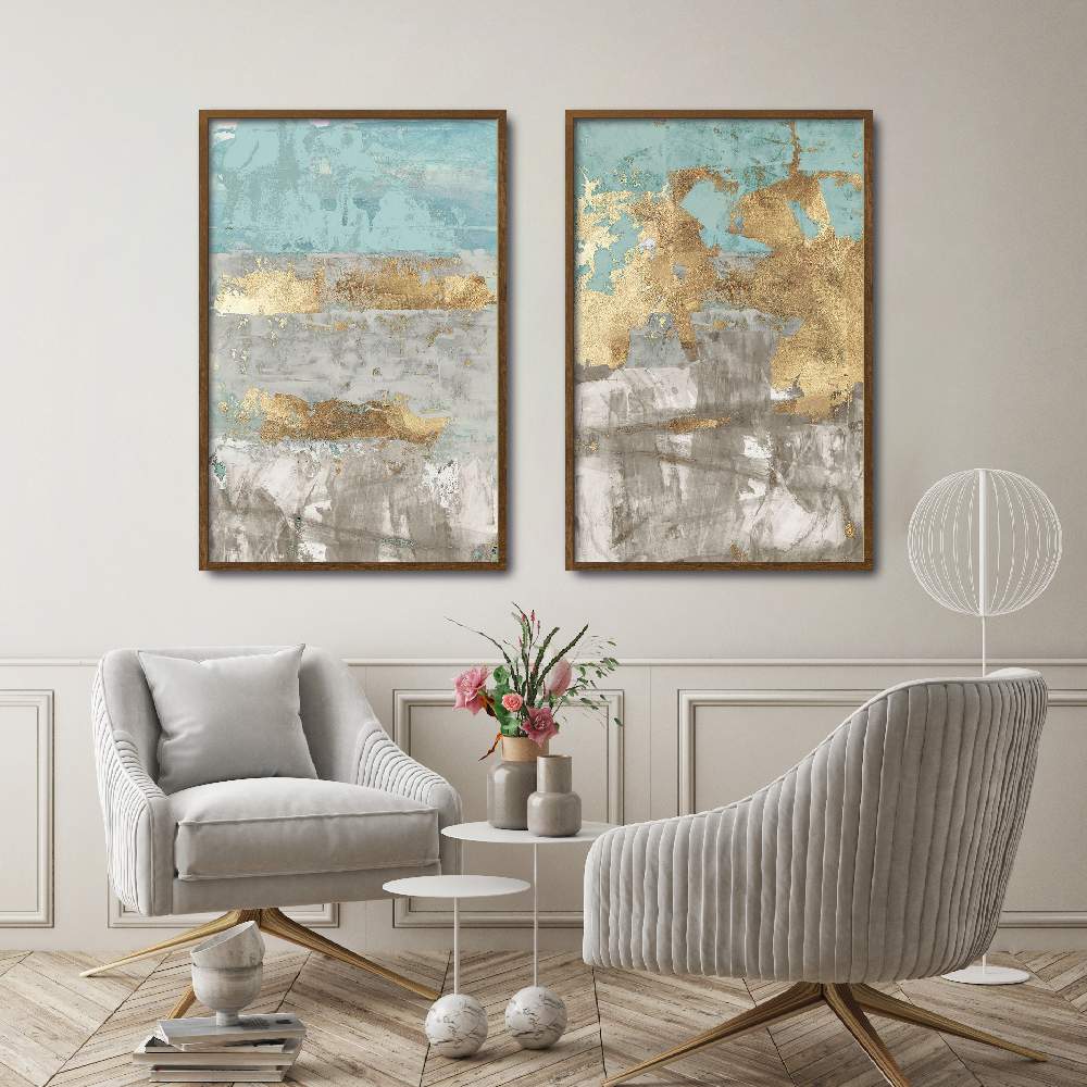 Set of wall art painting,Blue Gold 