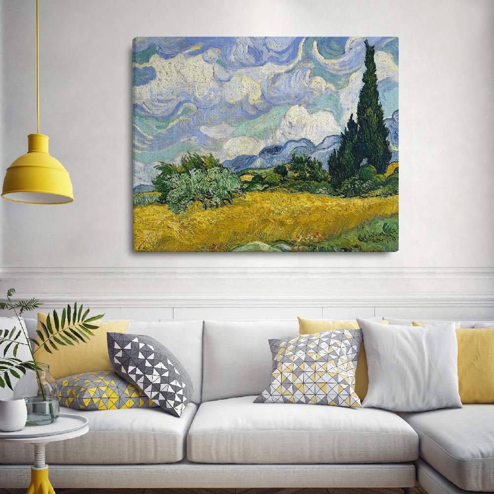 Set of wall art painting,Wheat Field with Cypresses