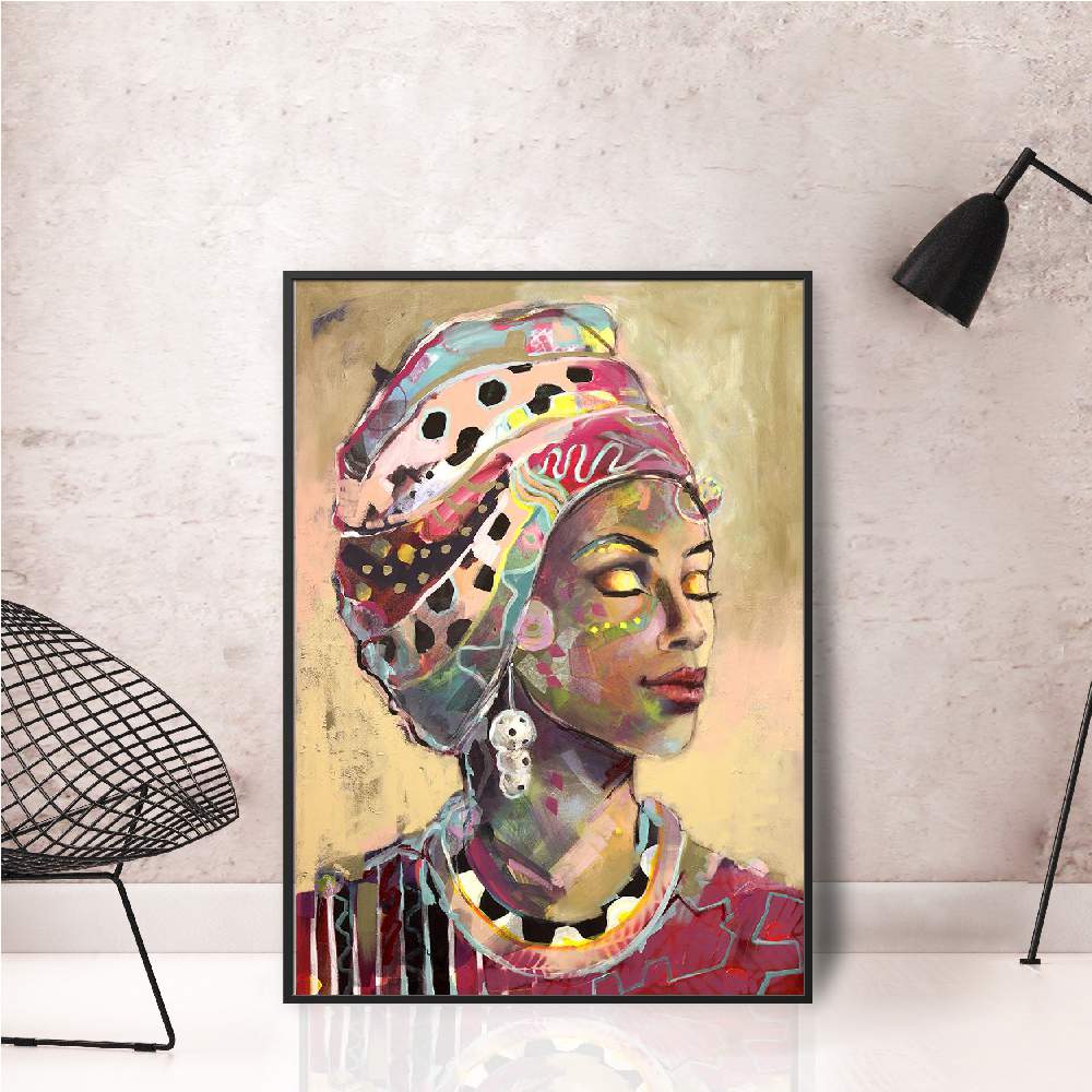 Set of wall art painting,Headscarf Pink