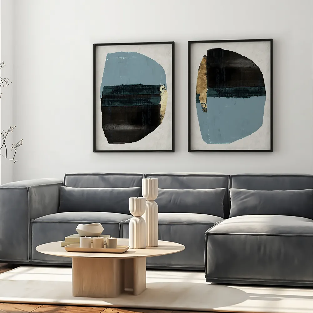 Set of wall art painting,Golden Blob 