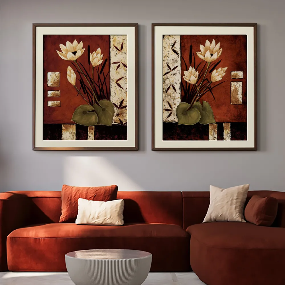 Set of wall art painting,Lotus Silhouette