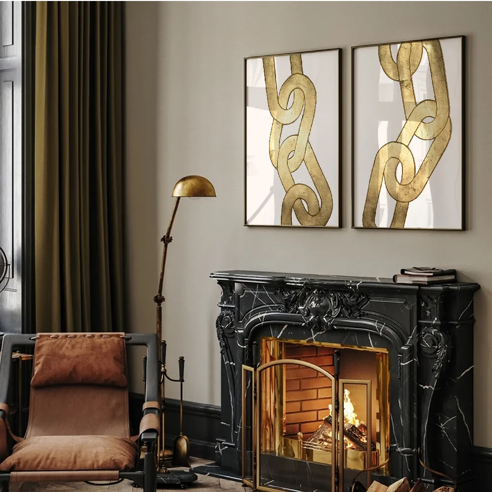 Set of wall art painting,Gold Chains