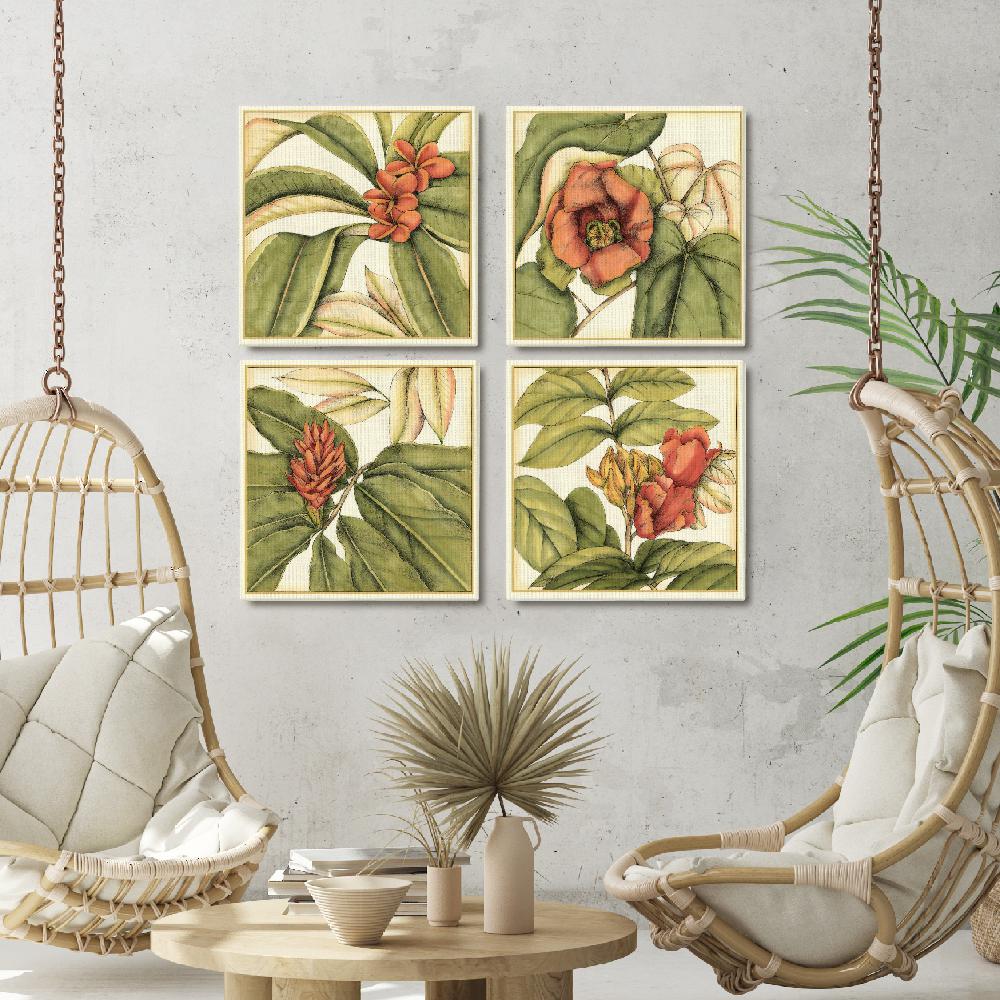 Set of wall art painting,Tropical Blooms and Foliage 