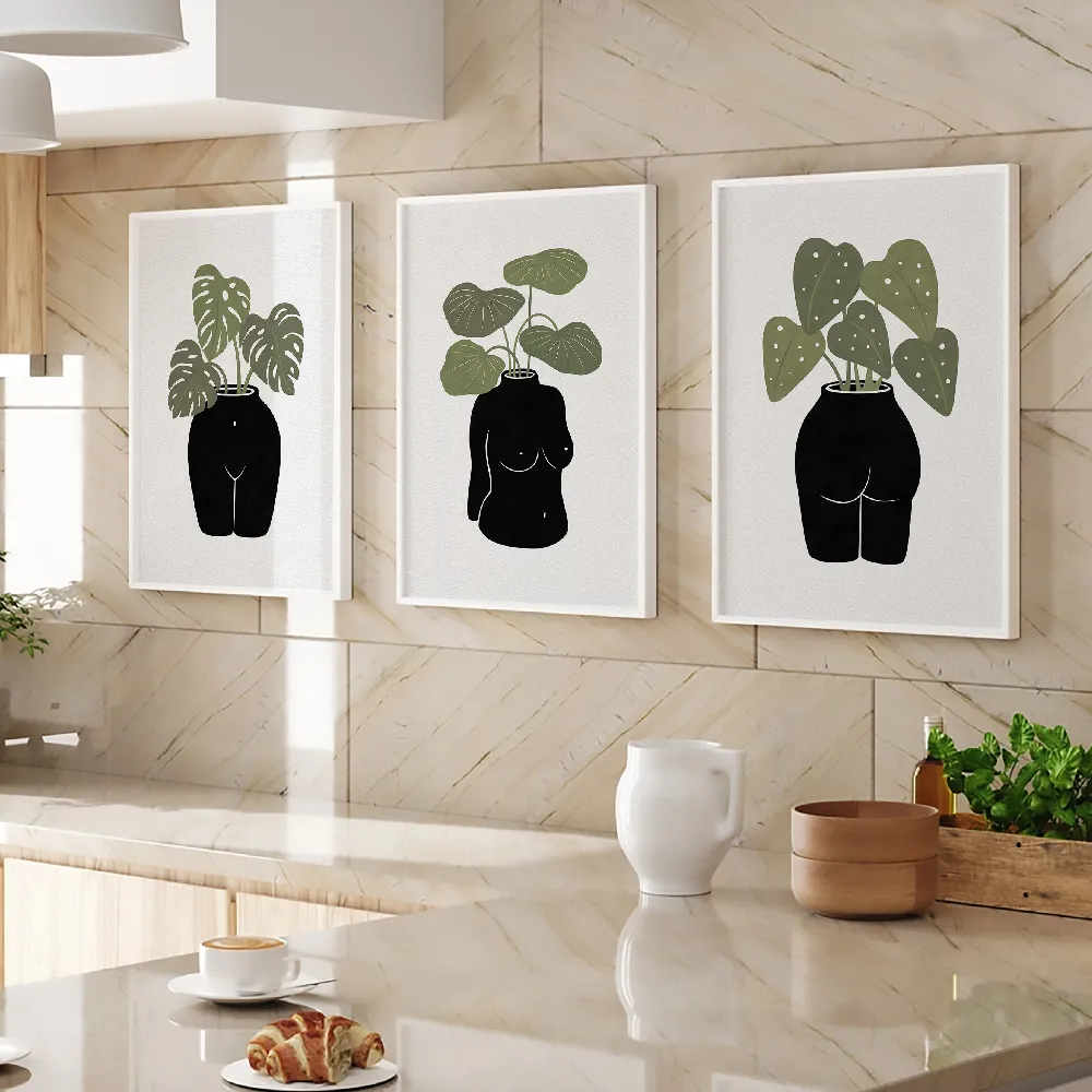 Set of wall art painting,Body Tanical Vase