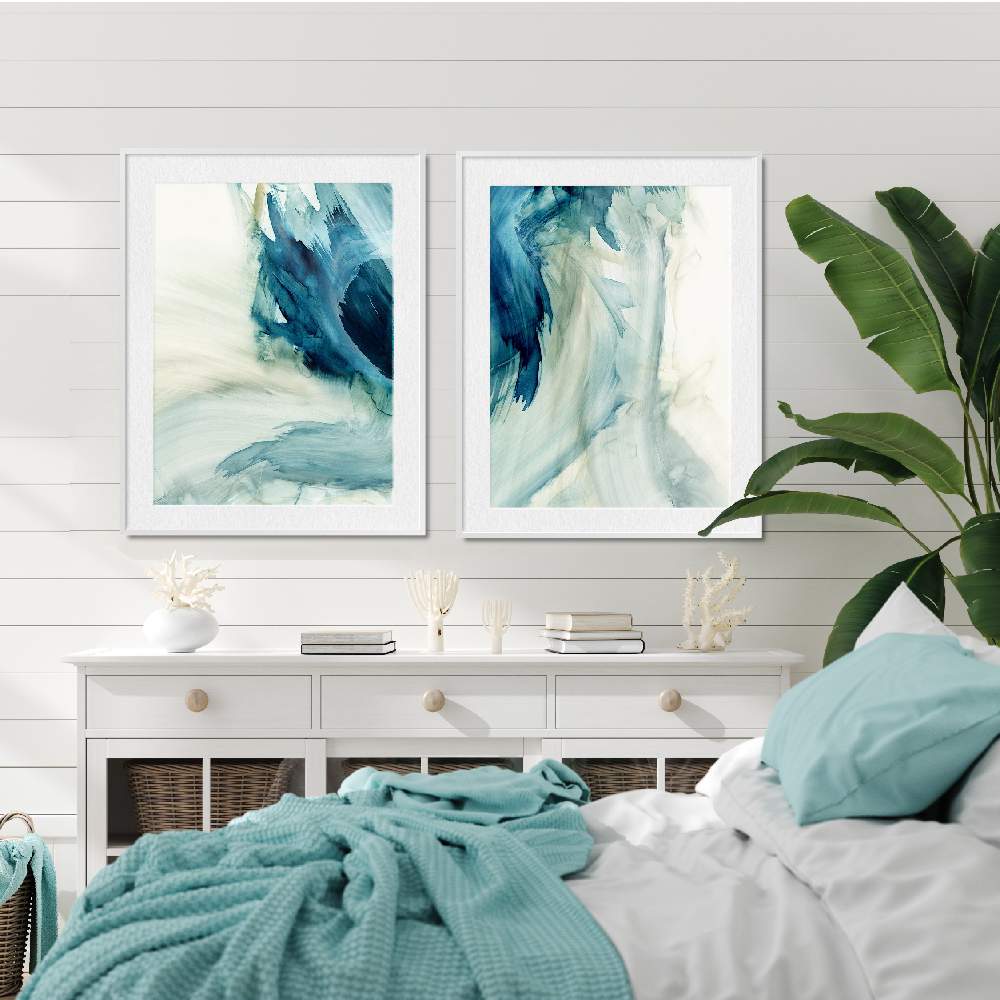 Set of wall art painting,Blue Implosion 