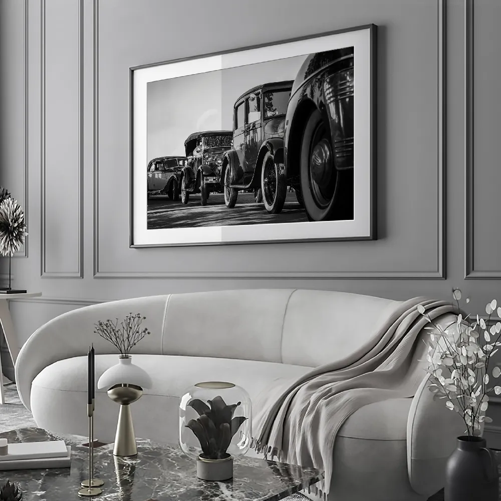 Set of wall art painting,Vintage Car Procession