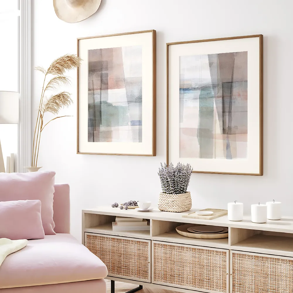 Set of wall art painting,Soft Plaid II