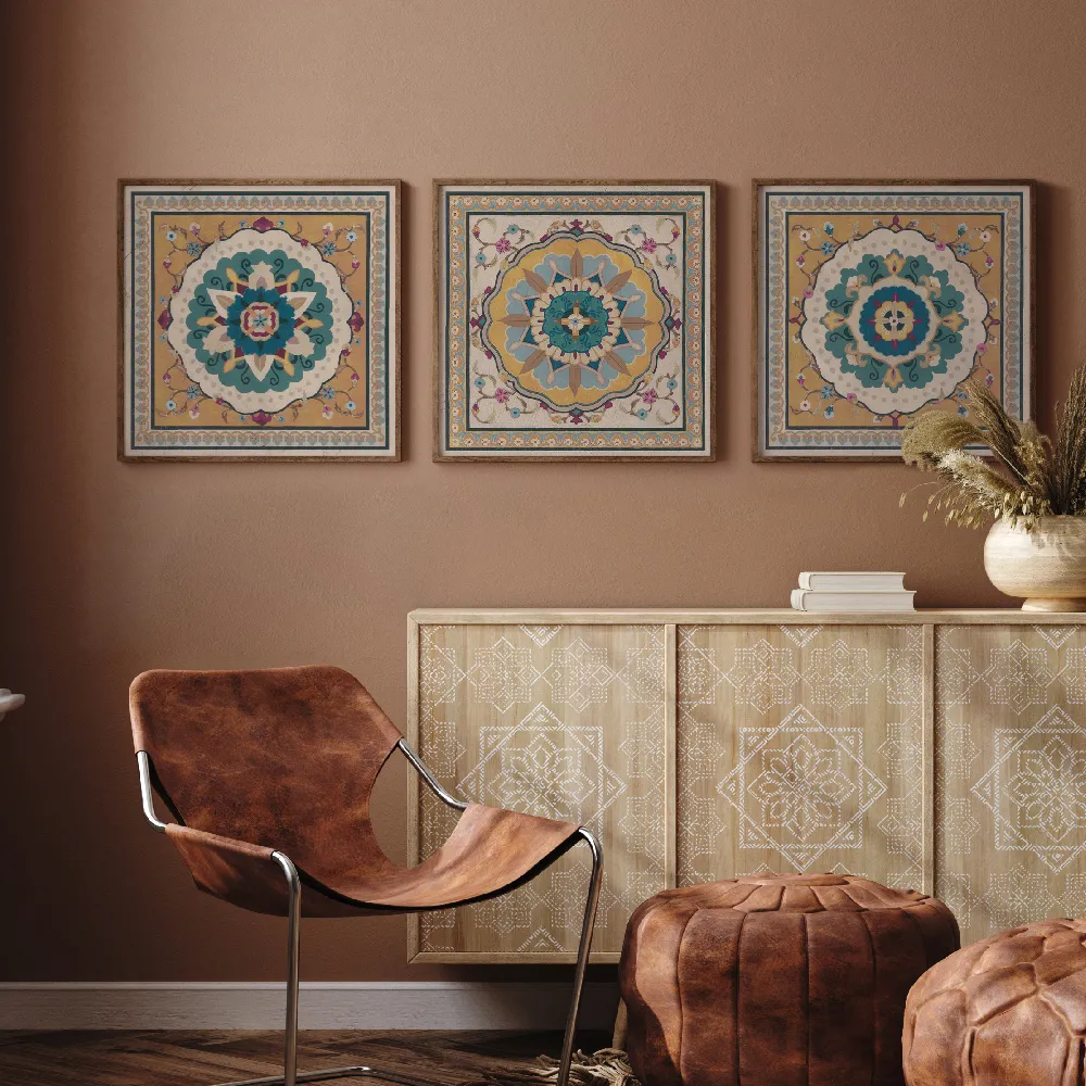 Set of wall art painting,Floral Bazaar Tile