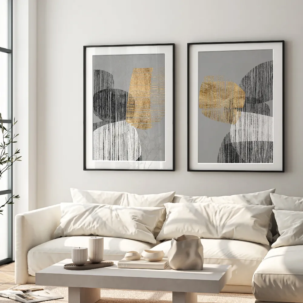 Set of wall art painting,Adjacent Shapes